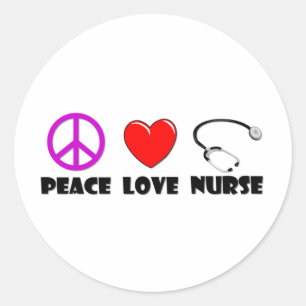 Peace Love Nurse Ronde Sticker