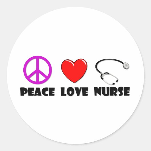 Peace Love Nurse Ronde Sticker (Voorkant)