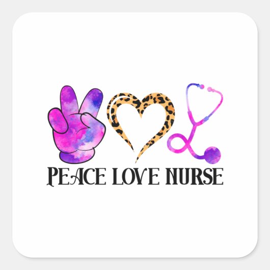 Peace Love Nurse - Schattige Nurse Design Vierkante Sticker (Voorkant)