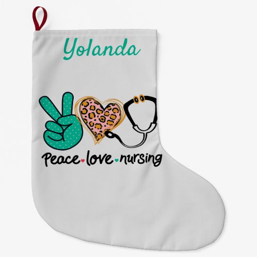 Peace Love Nursing Personalized Grote Kerstsok (Voorkant)