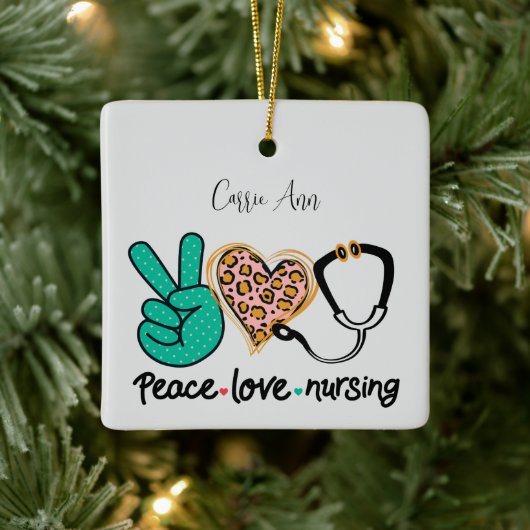 Peace Love Nursing Personalized Keramisch Ornament (Boom)