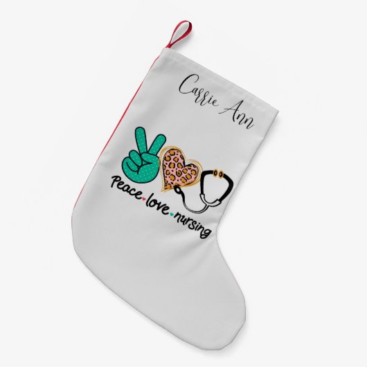 Peace Love Nursing Personalized Kleine Kerstsok (Voorkant (Hangend))