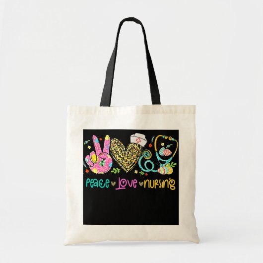 Peace Love Nursing Stethoscope Bunny Nurse Tote Bag (Voorkant)