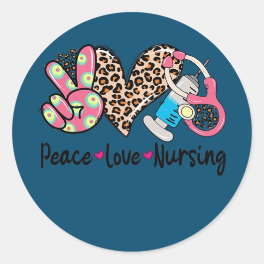 Peace Love Nursing Stethoscope Leopard Cute Nurse Ronde Sticker (Voorkant)