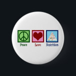 Peace Love Nutrition Ronde Button 5,7 Cm<br><div class="desc">Peace Love Nutrition. Een schattig voedingspartnerschap voor een diëtist of diëtist die werkt met gezondheid en diëten die de voedselpiramide gebruiken.</div>