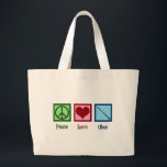 Peace Love Oboe Grote Tote Bag<br><div class="desc">Een mooie Oboe-speler kerstcadeau voor iemand die graag muziek speelt in een band of orkest. Een vredesteken,  hart en een boe. Peace Love Oboes.</div>