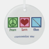 Peace Love Oboe Player Persoonlijk kerstfeest Glas Ornament (Voorkant)