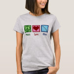 Peace Love Oboe T-shirt<br><div class="desc">Een mooie Oboe-speler kerstcadeau voor iemand die graag muziek speelt in een band of orkest. Een vredesteken,  hart en een boe. Peace Love Oboes.</div>
