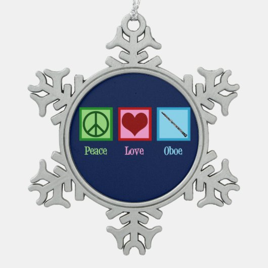 Peace Love Oboe Tin Sneeuwvlok Ornament (Voorkant)