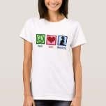 Peace Love Obstetrics T-shirt<br><div class="desc">Een mooi OB-GYN kerstcadeau voor een dokter van verloskunde en gynaecologie. Een schattig vredesbord,  hart en een zwangere vrouw silhouette versieren dit gynaecologische geschenk voor een gynaecoloog of een verloskundige die werkt bij patiënten in het moederschap en baby's levert.</div>