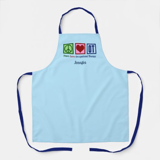 Peace Love Occupational Therapy Monogram Blue OT Schort (Voorkant)