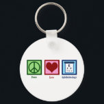 Peace Love Ophthalmology Sleutelhanger<br><div class="desc">Peace Love Ophthalmology. Een coole oftalmoloog cadeau voor een oogarts van osteopathisch geneesmiddel voor gezichtsstoornissen.</div>