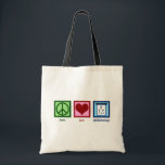 Peace Love Ophthalmology Tote Bag<br><div class="desc">Peace Love Ophthalmology. Een coole oftalmoloog cadeau voor een oogarts van osteopathisch geneesmiddel voor gezichtsstoornissen.</div>