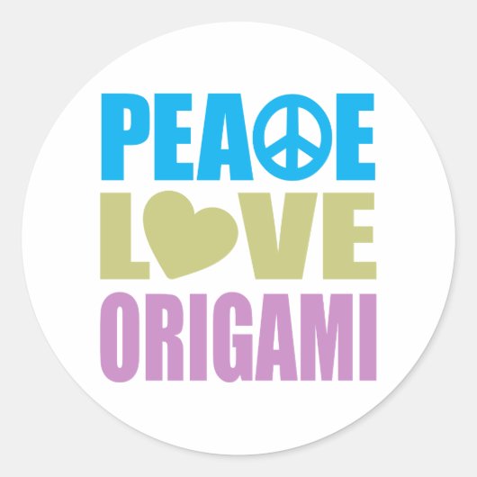 Peace Love Origami Ronde Sticker (Voorkant)