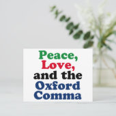 Peace Love Oxford Comma English Grammar Humor Briefkaart (Staand voorkant)