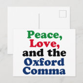 Peace Love Oxford Comma English Grammar Humor Briefkaart (Voorkant / Achterkant)