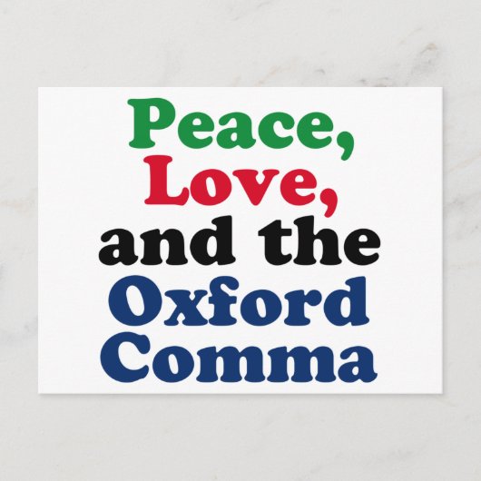 Peace Love Oxford Comma English Grammar Humor Briefkaart (Voorkant)