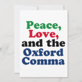 Peace Love Oxford Comma English Grammar Humor Kaart (Voorkant)