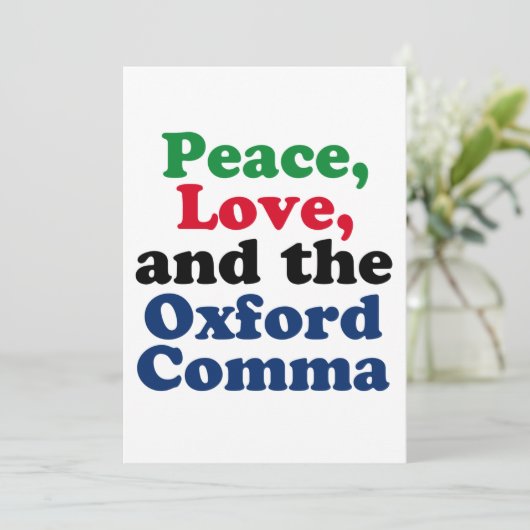 Peace Love Oxford Comma English Grammar Humor Kaart (Staand voorkant)