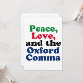 Peace Love Oxford Comma English Grammar Humor Kaart (Voorkant / Achterkant in situ)