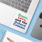 Peace Love Oxford Comma English Grammar Humor Sticker (Laptop met iPhone)