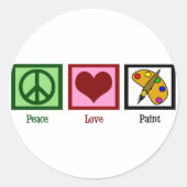 Peace Love Paint Ronde Sticker (Voorkant)