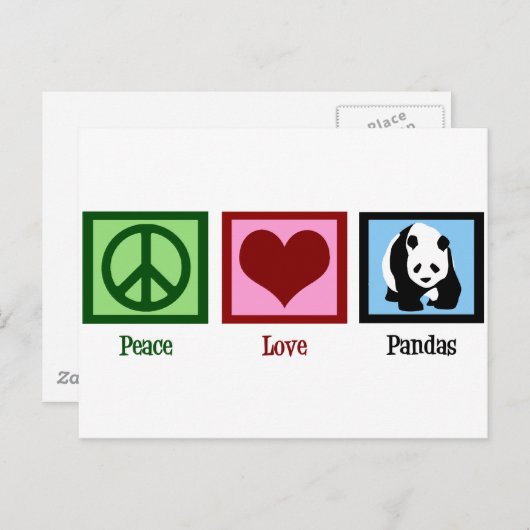 Peace Love Pandas Briefkaart (Voorkant / Achterkant)