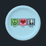 Peace Love Pandas Papieren Bordje<br><div class="desc">Een  groen vredesteken,  rood hart,  en een mooie panda op een blauw vierkant. Ik hou van panda-beren op schattige dierentuin-borden voor een safari-verjaardagsfeestje.</div>