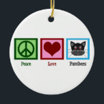 Peace Love Panthers Keramisch Ornament<br><div class="desc">Een vredesteken,  hart en een wilde panther.</div>