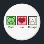 Peace Love Paralegal Magneet<br><div class="desc">Peace Love Paralegal. Als je het leuk vindt om legaal werk te doen in een kantoor voor een advocaat of advocaat,  dan hou je van dit schattige paralegale geschenk.</div>