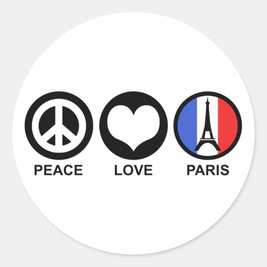 Peace Love Paris Ronde Sticker (Voorkant)