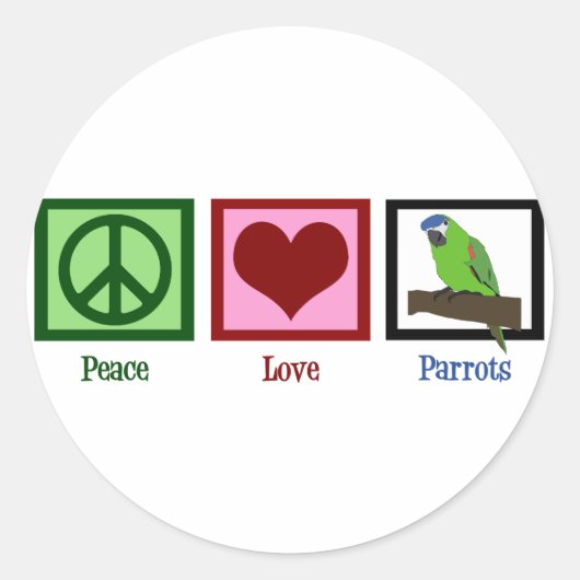 Peace Love Parrots Ronde Sticker (Voorkant)