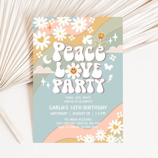 Peace Love Party Daisy Hippie 70s Verjaardag Kaart