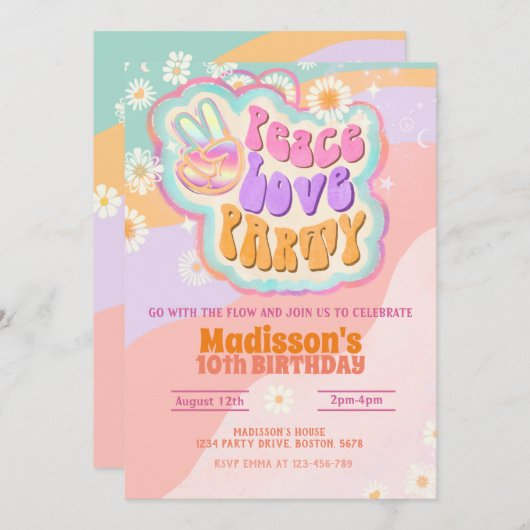 Peace Love Party Groovy Uitnodiging (Voorkant / Achterkant)