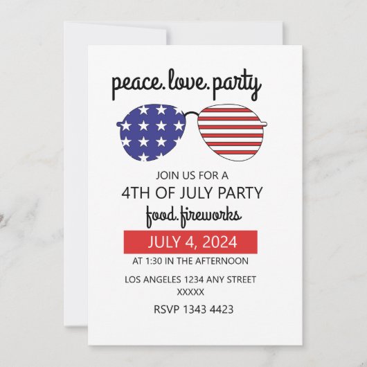 Peace Love Party Happy 4th van juli Kaart (Voorkant)