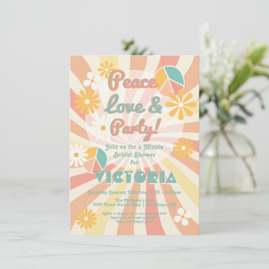 Peace Love & Party Hippie Party Kaart (Staand voorkant)