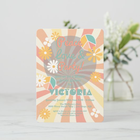 Peace Love & Party Hippie Party Kaart (Staand voorkant)