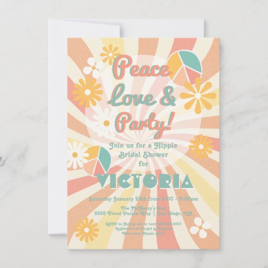 Peace Love & Party Hippie Party Kaart (Voorkant)