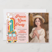 Peace Love Party Retro Regenboog 7e Verjaardag Fot Kaart (Voorkant)