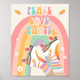 Peace Love Party Roller Schaats Skating Retro Poster
