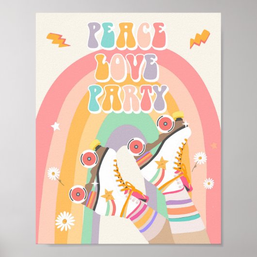 Peace Love Party Roller Schaats Skating Retro Poster (Voorkant)
