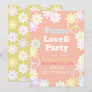 Peace Love & Party Roze 1e verjaardag Uitnodiging