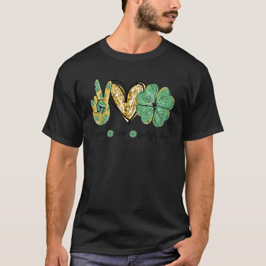 Peace Love Patty's Day Hand Hearts Shamrock St Pat T-shirt (Voorkant)