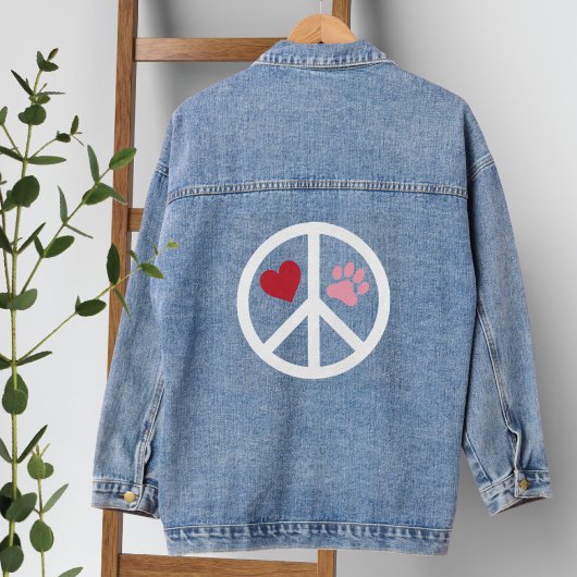 Peace Love Paw Print Denim Jas Denim Jacket