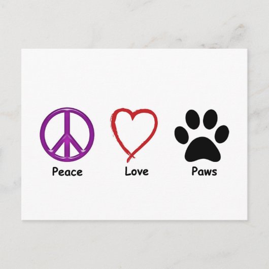 Peace Love Paws Briefkaart (Voorkant)
