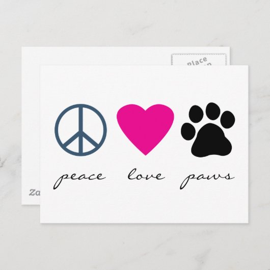 Peace Love Paws Briefkaart (Voorkant / Achterkant)