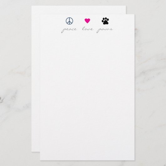 Peace Love Paws Briefpapier (Voorkant / Achterkant)