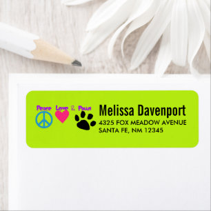 Peace Love & Paws Neon Illustration Etiket