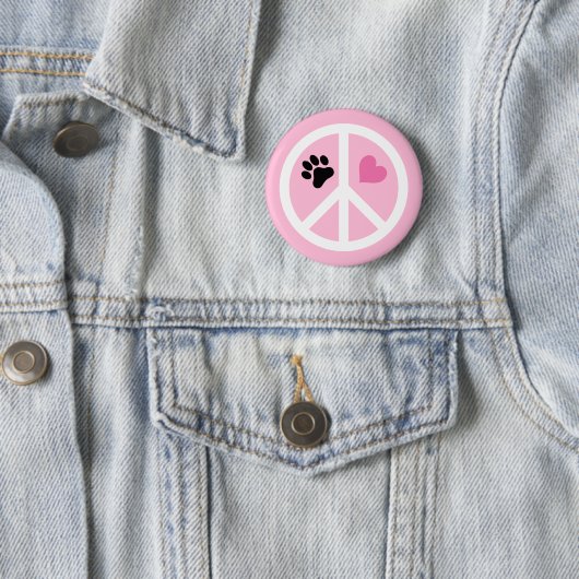 Peace Love Paws Pawprint Ronde Button 5,7 Cm (In situ)