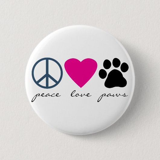 Peace Love Paws Ronde Button 5,7 Cm (Voorkant)